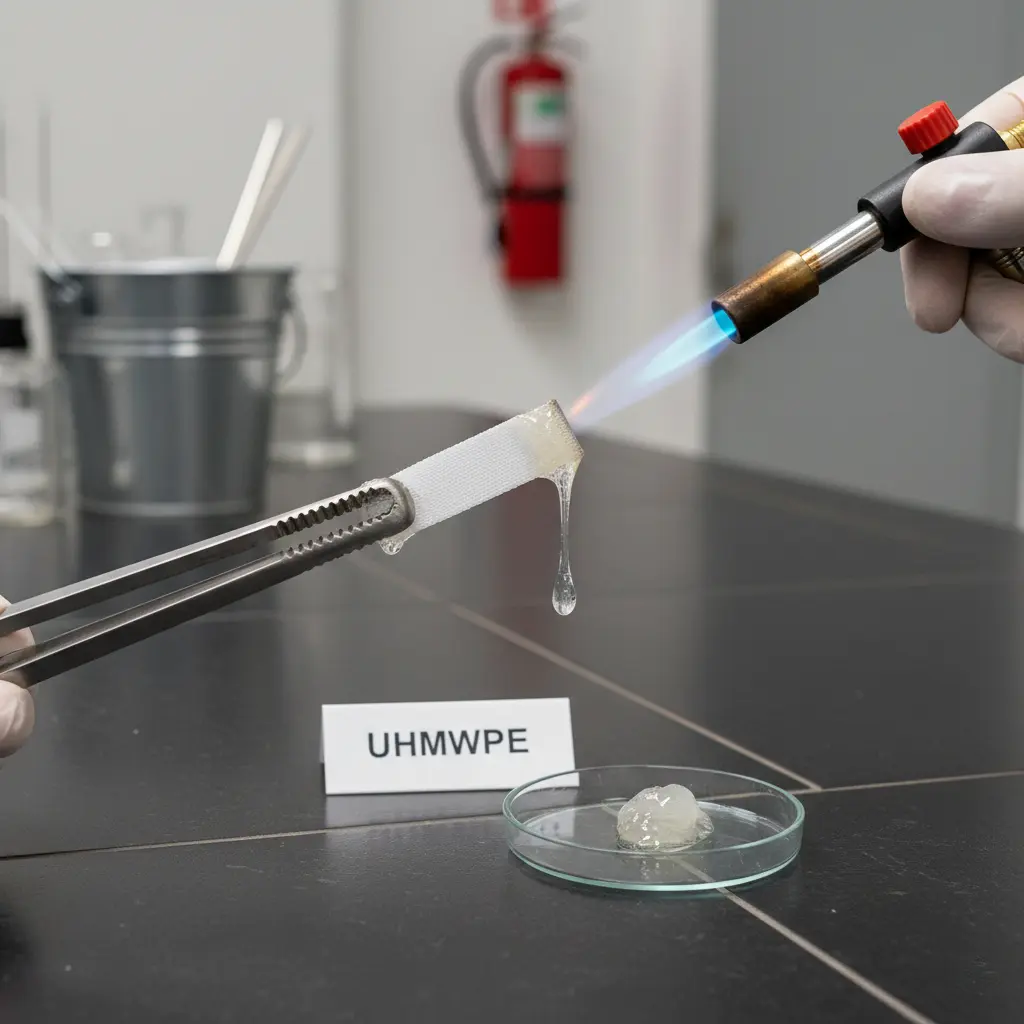 Performing a burn test on webbing to identify the material type.